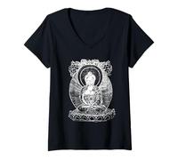 Femme Bouddhisme Amitabha Bouddha Vajrayana Mantra Tibétain T-Shirt avec Col en V