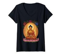 Femme Bouddhisme Amitabha Bouddha Vajrayana Mantra Tibétain T-Shirt avec Col en V