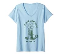 Femme Bougie Matthew Christian Faith Let Your Light Shine T-Shirt avec Col en V
