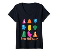 Femme Bouh Halloween Fantômes Colorés Drôles et Mignons T-Shirt avec Col en V