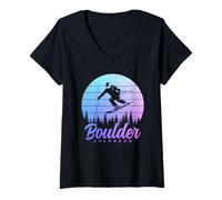 Femme Boulder Colorado Ski Hiver Vintage Pride Souvenir T-Shirt avec Col en V