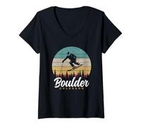 Femme Boulder Colorado Ski Hiver Vintage Pride Souvenir T-Shirt avec Col en V