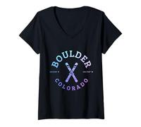 Femme Boulder Colorado Ski Hiver Vintage Pride Souvenir T-Shirt avec Col en V