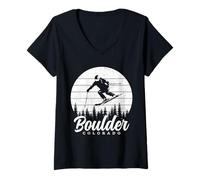 Femme Boulder Colorado Ski Hiver Vintage Pride Souvenir T-Shirt avec Col en V