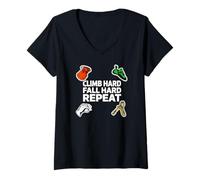 Femme Bouldering Rock Climb Hard Fall Hard Repeat T-Shirt avec Col en V
