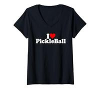 Femme Boule à cornichons I Love Heart Pickleball T-Shirt avec Col en V