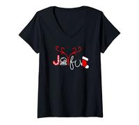 Femme Boule à neige joyeuse de Noël / canne à sucre mignon jolies T-Shirt avec Col en V