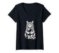 Femme Boule de Cristal Divination Chat Mystique drôle T-Shirt avec Col en V
