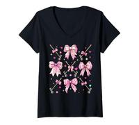 Femme Boule de Croquet Maillet Fille Coquette Noeud Rose Maman T-Shirt avec Col en V