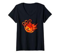 Femme Boule de feu de Bowling T-Shirt avec Col en V