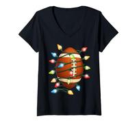 Femme Boule de Football de Noël Lumières de Noël Sports de Vacances T-Shirt avec Col en V