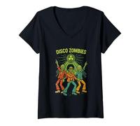 Femme Boule Disco rétro Apocalypse Zombie Dance Joke T-Shirt avec Col en V
