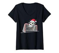Femme Boule Lumineuse de But de Football Père Noël Enfants garçons Hommes T-Shirt avec Col en V