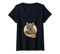 Femme Bouledogue français à rouler vintage style dessin animé Frenchie T-Shirt avec Col en V