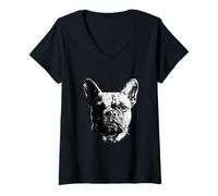 Femme Bouledogue français avec Cure-Dents drôle Chien voyou Gangster Meme T-Shirt avec Col en V