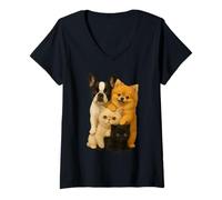 Femme Bouledogue français de Poméranie Exotique à Poil Court Munchkin Chat T-Shirt avec Col en V