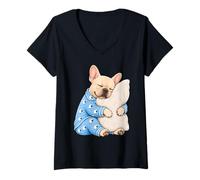 Femme Bouledogue français endormi dans Un Pyjama Mignon T-Shirt avec Col en V