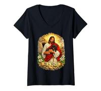 Femme Bouledogue français Frenchie Il est ressuscité Résurrection de Pâques T-Shirt avec Col en V
