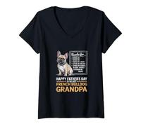 Femme Bouledogue français Papa Happy Father's Day to Frenchie Grandpa T-Shirt avec Col en V