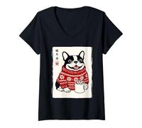 Femme Bouledogue français pour Maman, Homme, Femme, Enfant, Chien de Noël T-Shirt avec Col en V