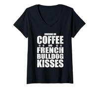 Femme Bouledogue français rétro avec Inscription « Coffee Love » T-Shirt avec Col en V