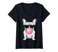 Femme Bouledogue français soufflant des bulles drôle mignon Frenchie Dog Lover T-Shirt avec Col en V