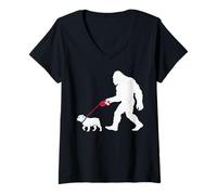 Femme Bouledogue Marchant rétro Bigfoot drôle Sasquatch T-Shirt avec Col en V