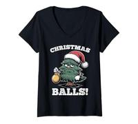 Femme Boules de Noël grincheuses pour Sapin de Noël T-Shirt avec Col en V