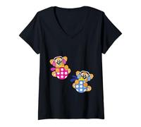 Femme Boules de Sapin de Noël Amusantes et Mignonnes en Forme d'ourson T-Shirt avec Col en V
