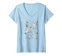 Femme Boules de Sapin de Noël Empire Star Wars T-Shirt avec Col en V, Bleu Céleste, M