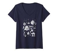 Femme Boules de Sapin de Noël Empire Star Wars T-Shirt avec Col en V, Bleu Marine, XL