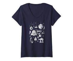 Femme Boules de Sapin de Noël Empire Star Wars T-Shirt avec Col en V, Bleu Marine, XL