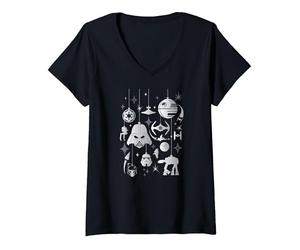 Femme Boules de Sapin de Noël Empire Star Wars T-Shirt avec Col en V, Noir, L