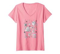 Femme Boules de Sapin de Noël Empire Star Wars T-Shirt avec Col en V, Rose, M