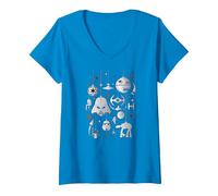 Femme Boules de Sapin de Noël Empire Star Wars T-Shirt avec Col en V, Saphir, L