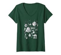 Femme Boules de Sapin de Noël Empire Star Wars T-Shirt avec Col en V, Vert Forêt, XL