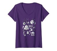 Femme Boules de Sapin de Noël Empire Star Wars T-Shirt avec Col en V, Violet, XL