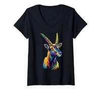 Femme Bouquetin Chèvre Capricorne Chèvres Douces T-Shirt avec Col en V