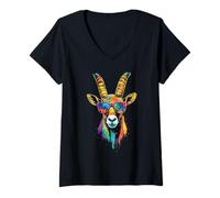 Femme Bouquetin Chèvre Capricorne Chèvres Douces T-Shirt avec Col en V