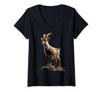 Femme Bouquetin Chèvre Capricorne Chèvres Douces T-Shirt avec Col en V