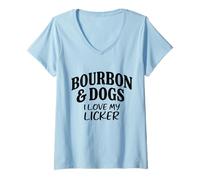Femme Bourbon and Dogs I Love My Licker Bourbon Drinking Lover Dog Lover T-Shirt avec Col en V