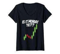 Femme Bourse Bull Trading is It Monday Trader Options Crypto T-Shirt avec Col en V
