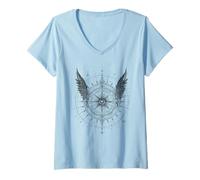 Femme Boussole Ailée Œil Mystique Occultisme Sombre T-Shirt avec Col en V
