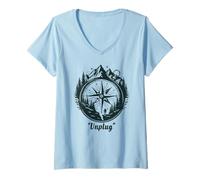 Femme Boussole d'aventure, randonnée en montagne, graphique débranché, extérieur T-Shirt avec Col en V