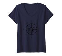 Femme Boussole - Rose des Vents T-Shirt avec Col en V