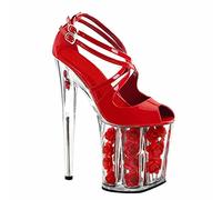 Femme Bout Ouvert Plateforme Chunky Talons Blocs Sexy Mode Talon Haut 20 Cm / 7.87 in Sandales pour Fête Scolaire Mariage Danse,Red2,43 EU