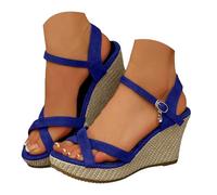 Femme Bout Ouvert Sandale Cale Bride Cheville Slingback Plateforme .Espadrilles compensées femme alliant et robustesse. Large choix de couleurs, bride cheville flatteuse pour une silhouette (Blue, 38)