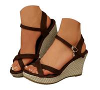 Femme Bout Ouvert Sandale Cale Bride Cheville Slingback Plateforme .Espadrilles compensées femme alliant et robustesse. Large choix de couleurs, bride cheville flatteuse pour une (Coffee, 36)