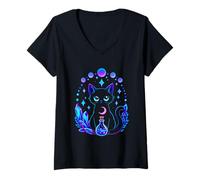 Femme Bouteille de Potion Mystique Chat Noir Magique Halloween T-Shirt avec Col en V