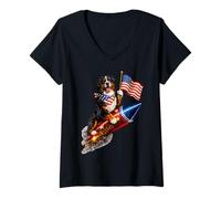 Femme Bouvier Bernois 4 Juillet Drapeau américain T-Shirt avec Col en V